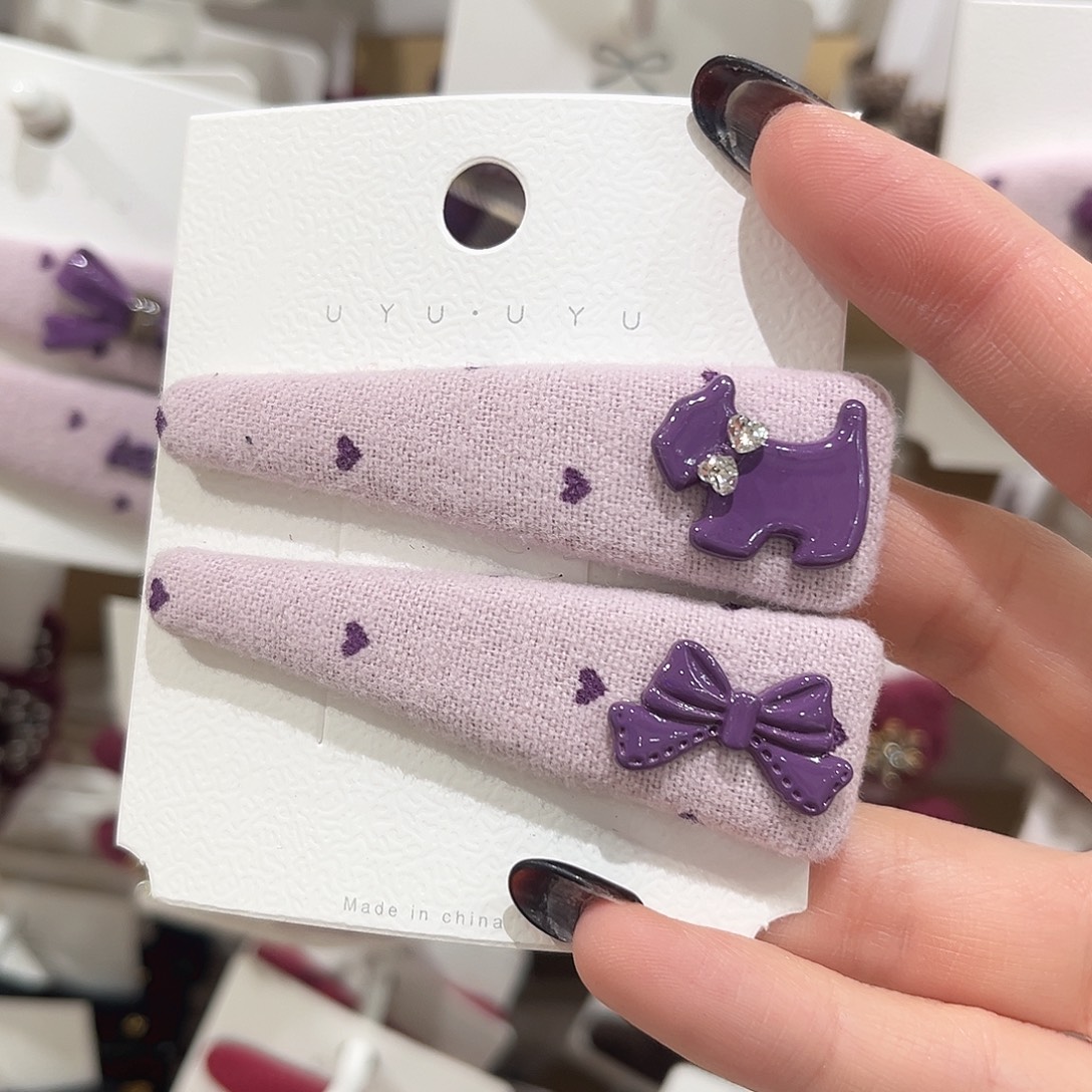 布艺非金属浅紫小狗蝴蝶结ab掰掰一对