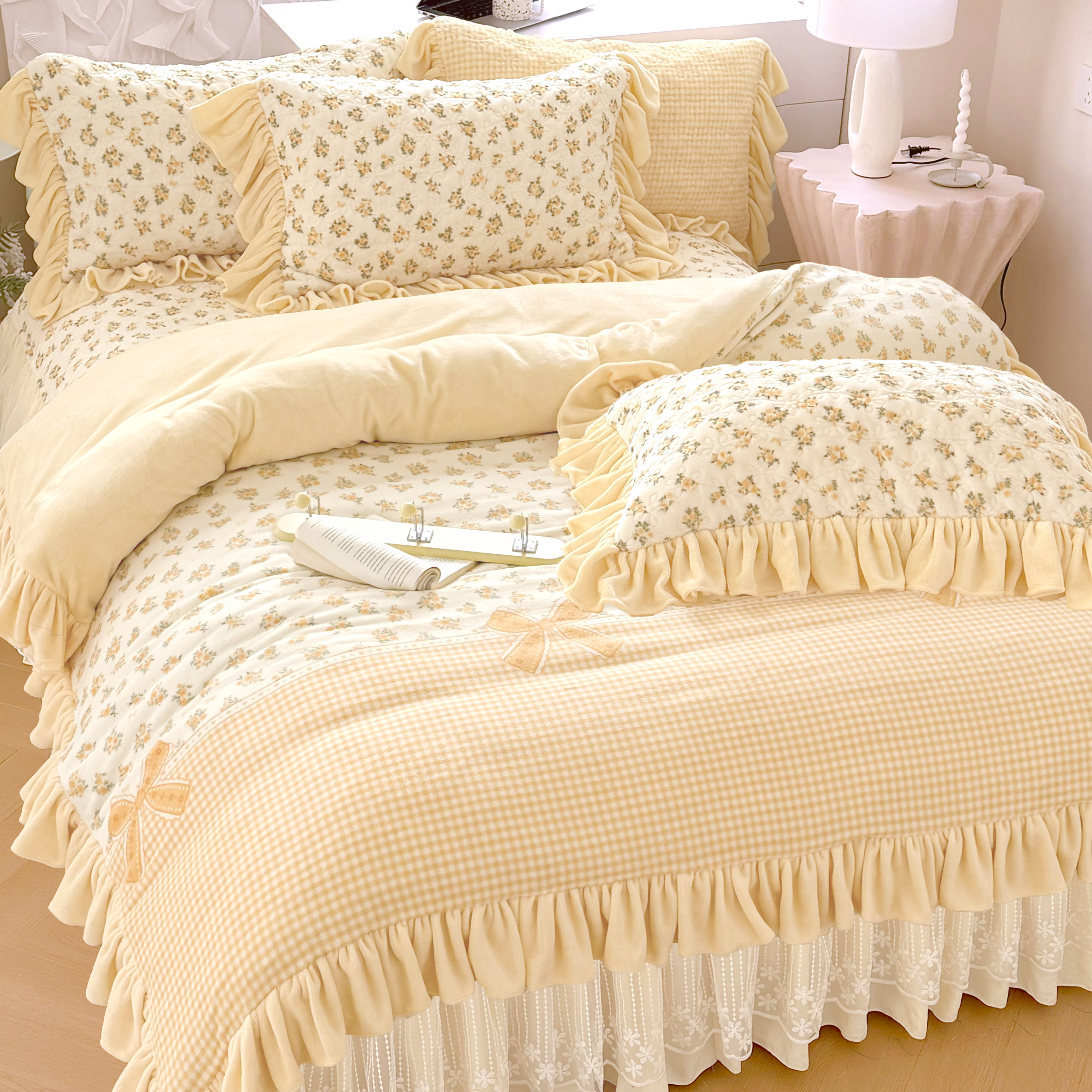 ＄梦幻优雅被罩花床盖绒【四件套】秋冬加绒加厚保暖被罩四件套