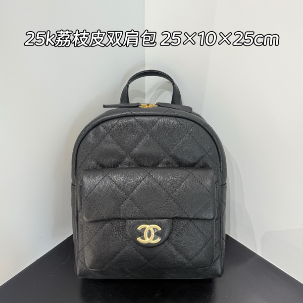 未使用 Chanel/香奈儿  25k黑金牛皮双肩背包小书包
