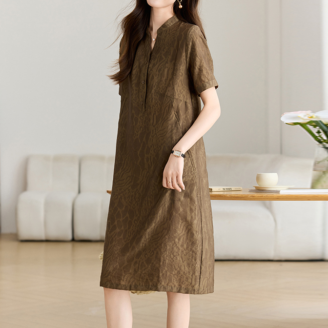 莱赛尔天丝连衣裙大码女装妈妈宽松显瘦遮肚休闲v领印花裙子