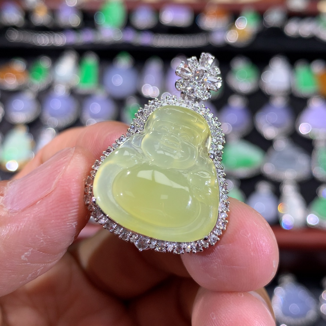 翡翠18K金镶嵌吊坠(不含链)