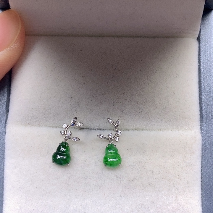 翡翠耳饰18K金镶嵌天然翡翠