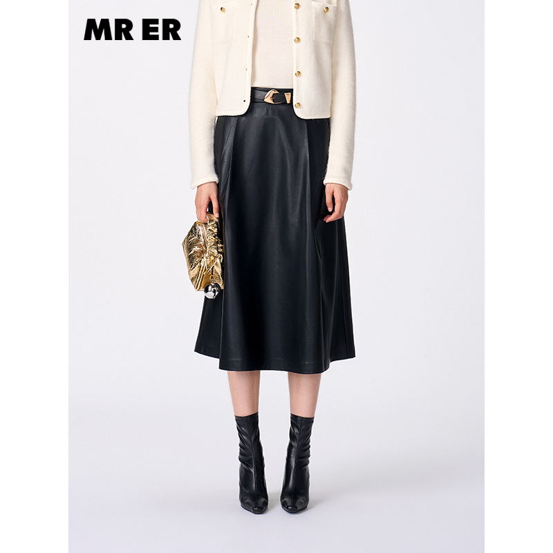 【达人专享】休闲百搭中长款高腰a字裙皮裙R4D62011