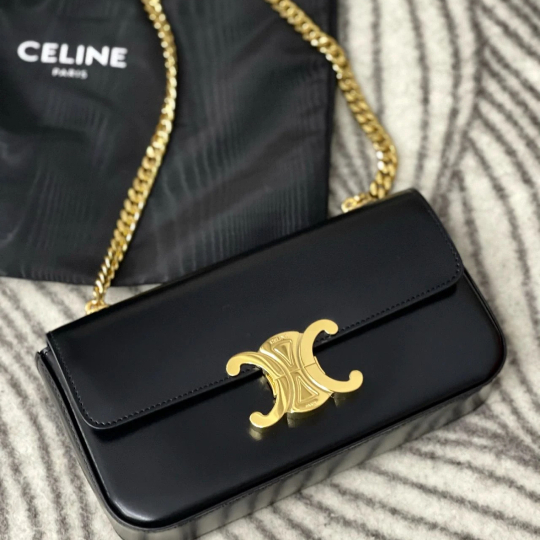 95新 Celine/思琳 凯旋门腋下包黑色牛皮单肩包 20*11*4//92574