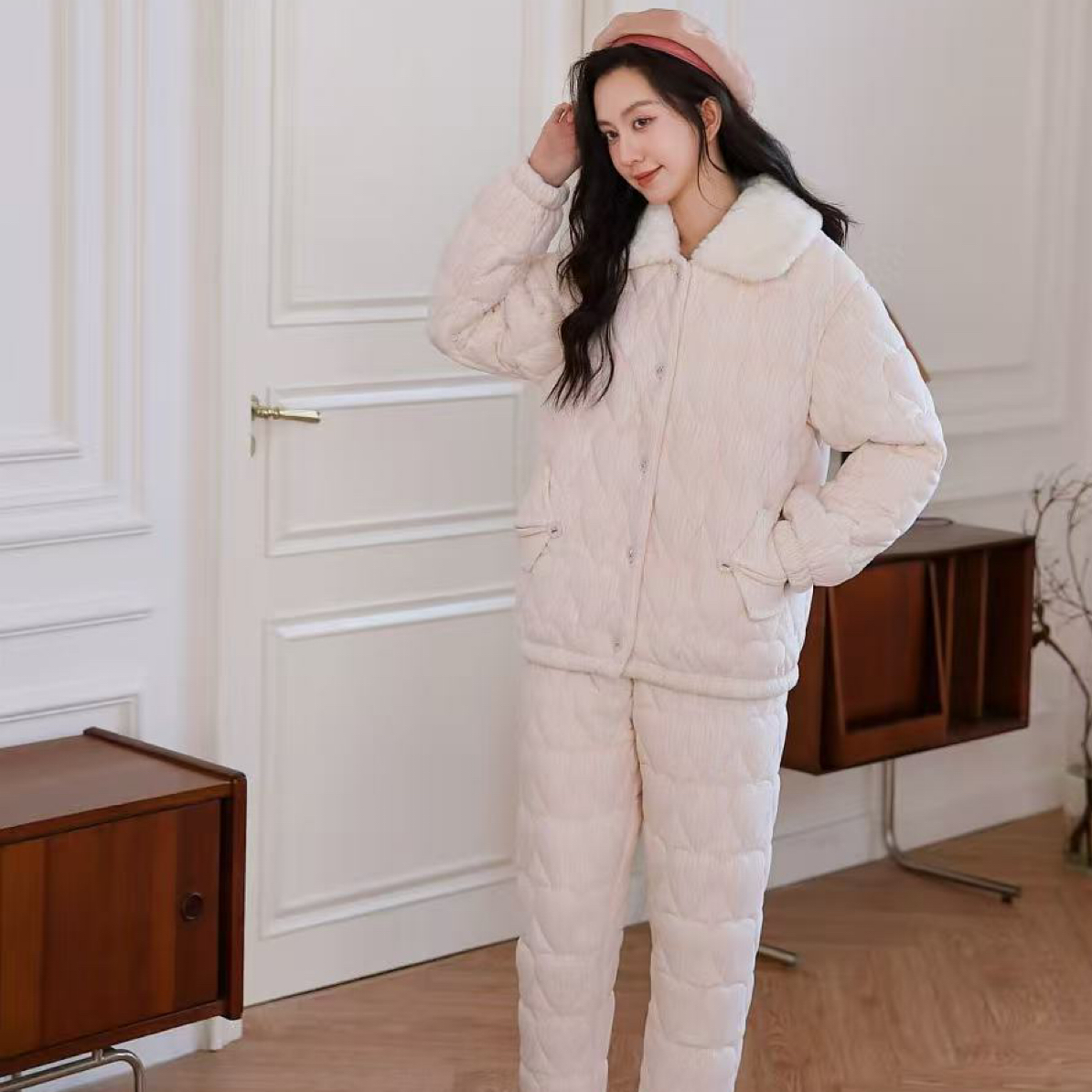 8779澳毛绒短款套装冬季加厚保暖家居服