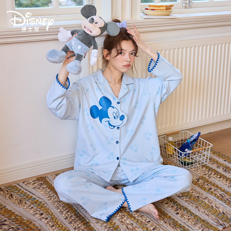 Disney/迪士尼春季新款长袖长裤米奇印花宽松女士睡衣居家家居服
