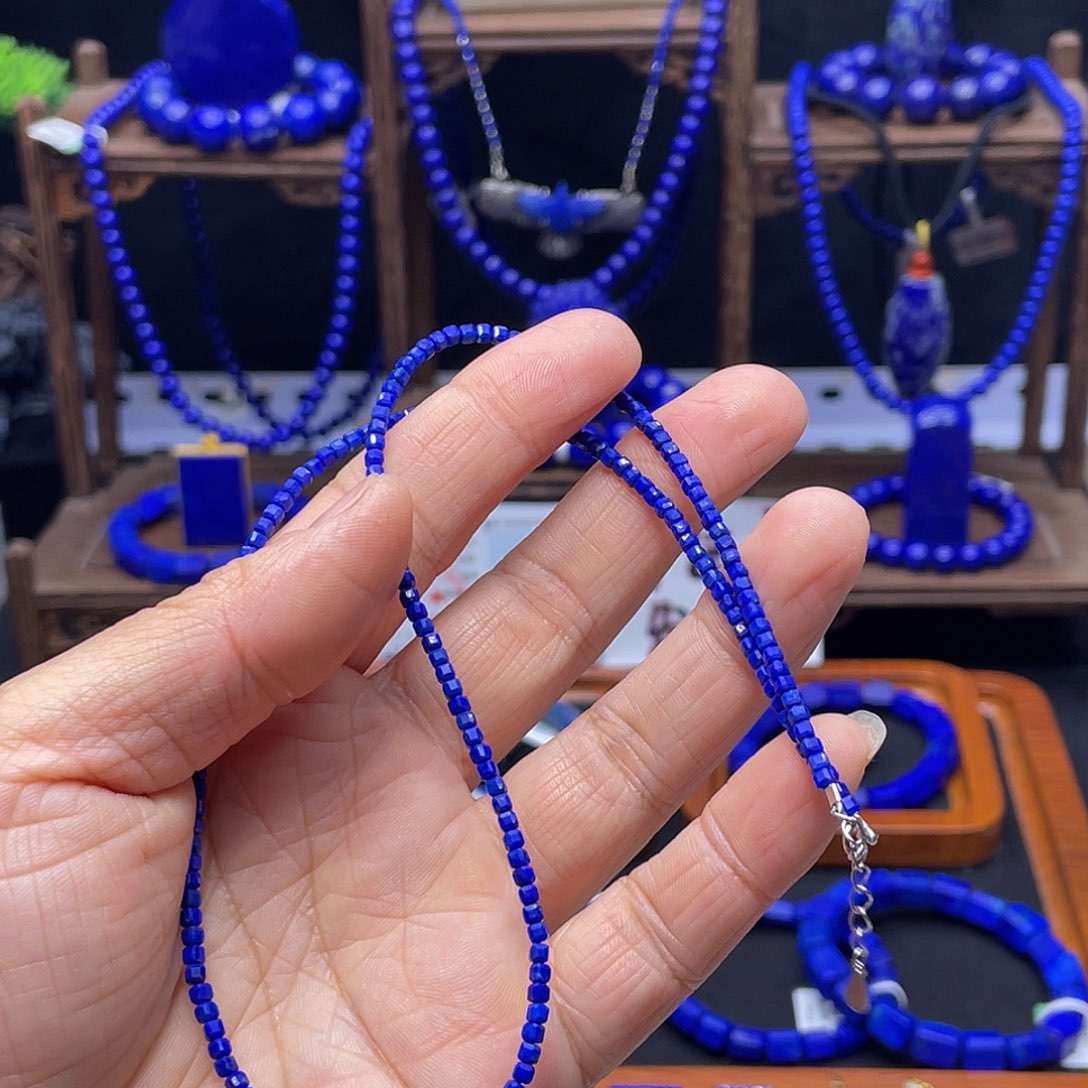 青金石项链方糖银S925镶嵌