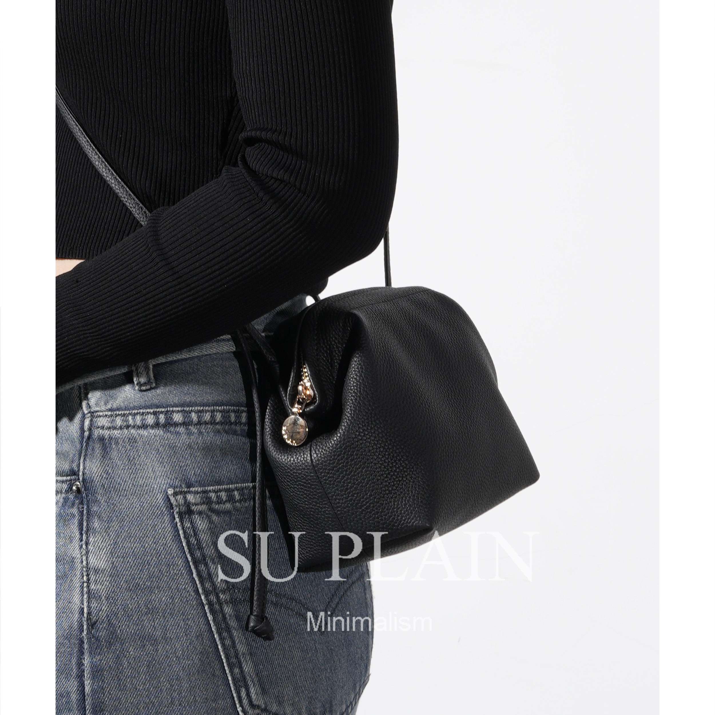 SUPLAIN/SUPLAIN头层真皮牛皮休闲黑色小众百搭女包单肩斜跨手提