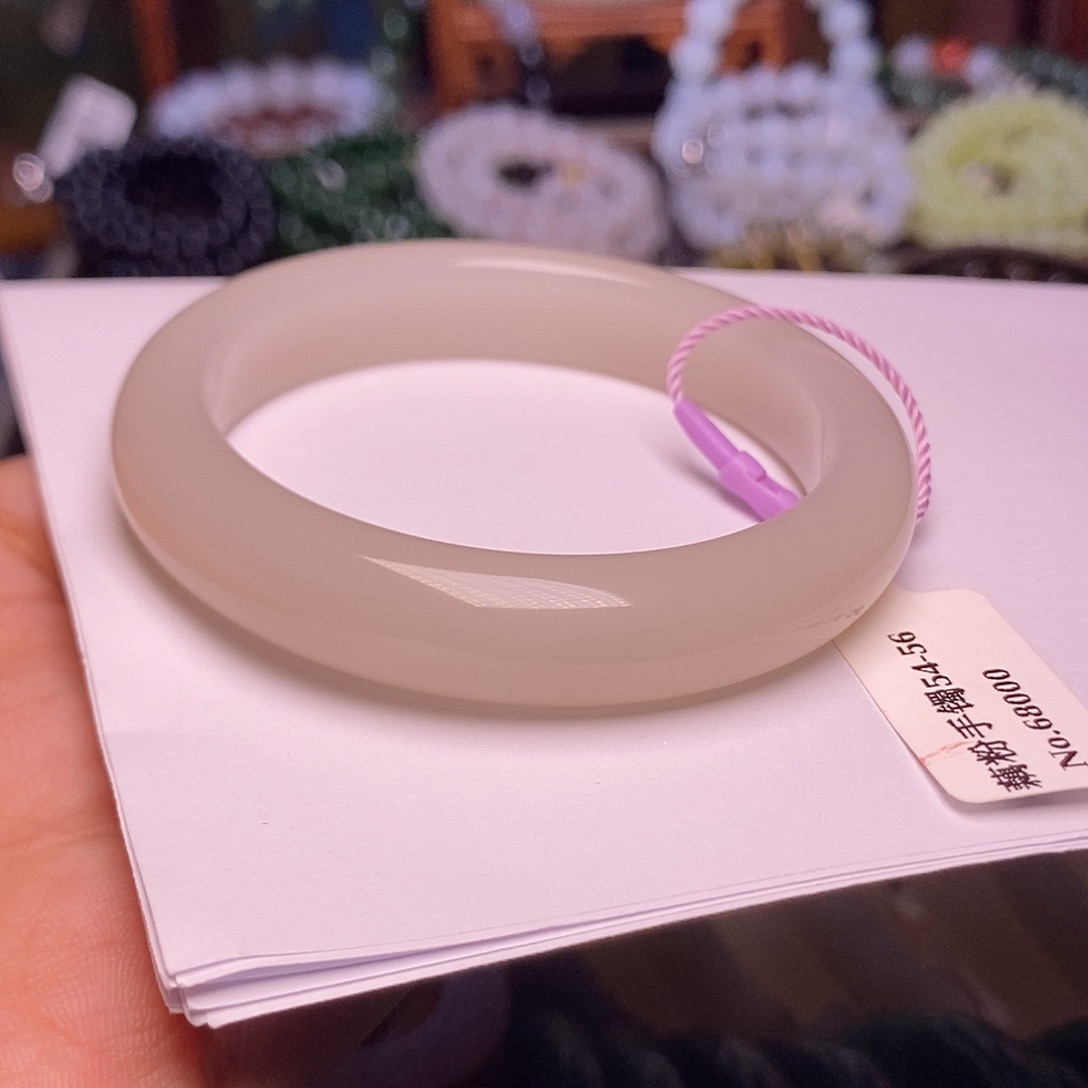 和田玉未镶嵌颈饰藕粉老熟料收藏手镯54.5