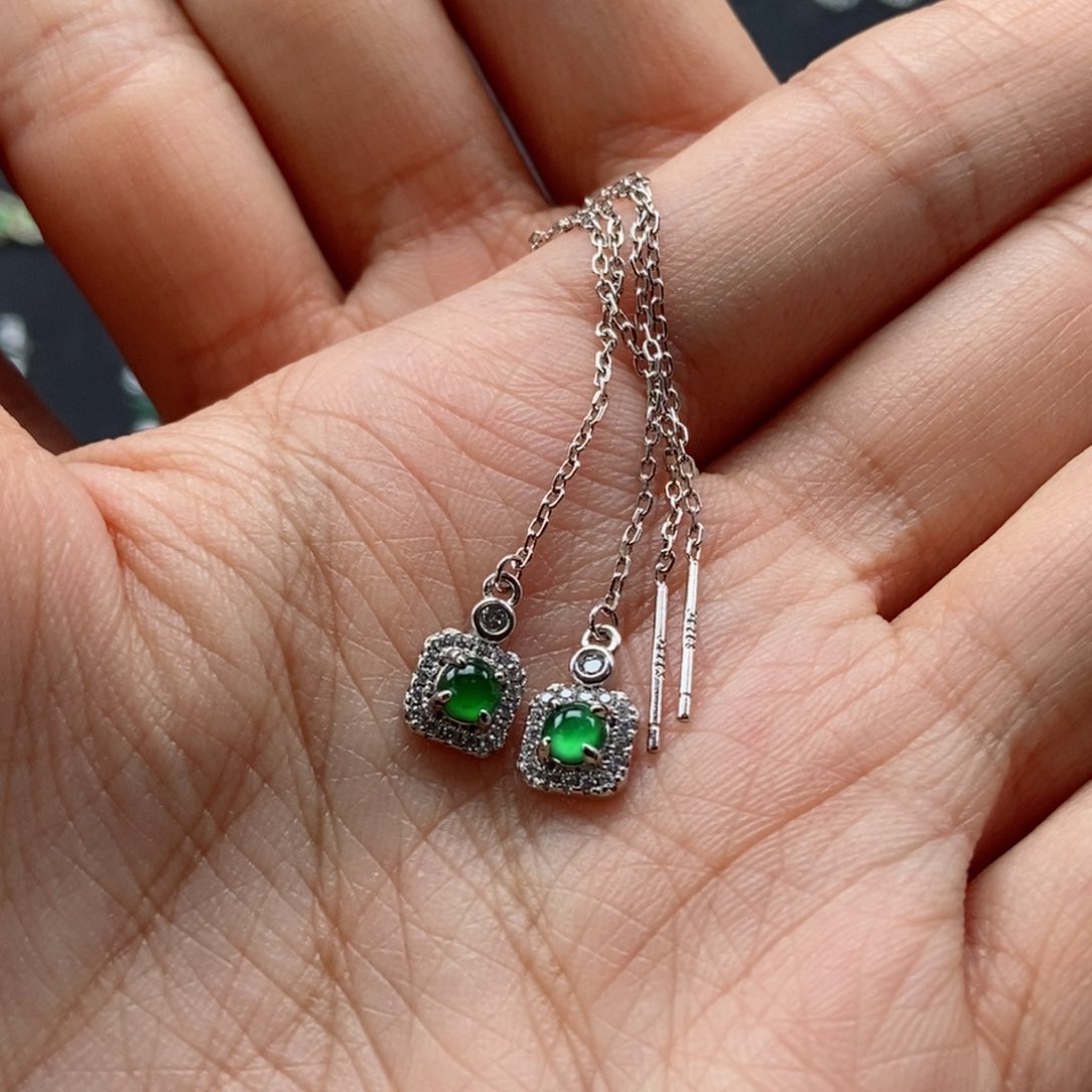 翡翠耳饰银S925镶嵌翡翠首饰