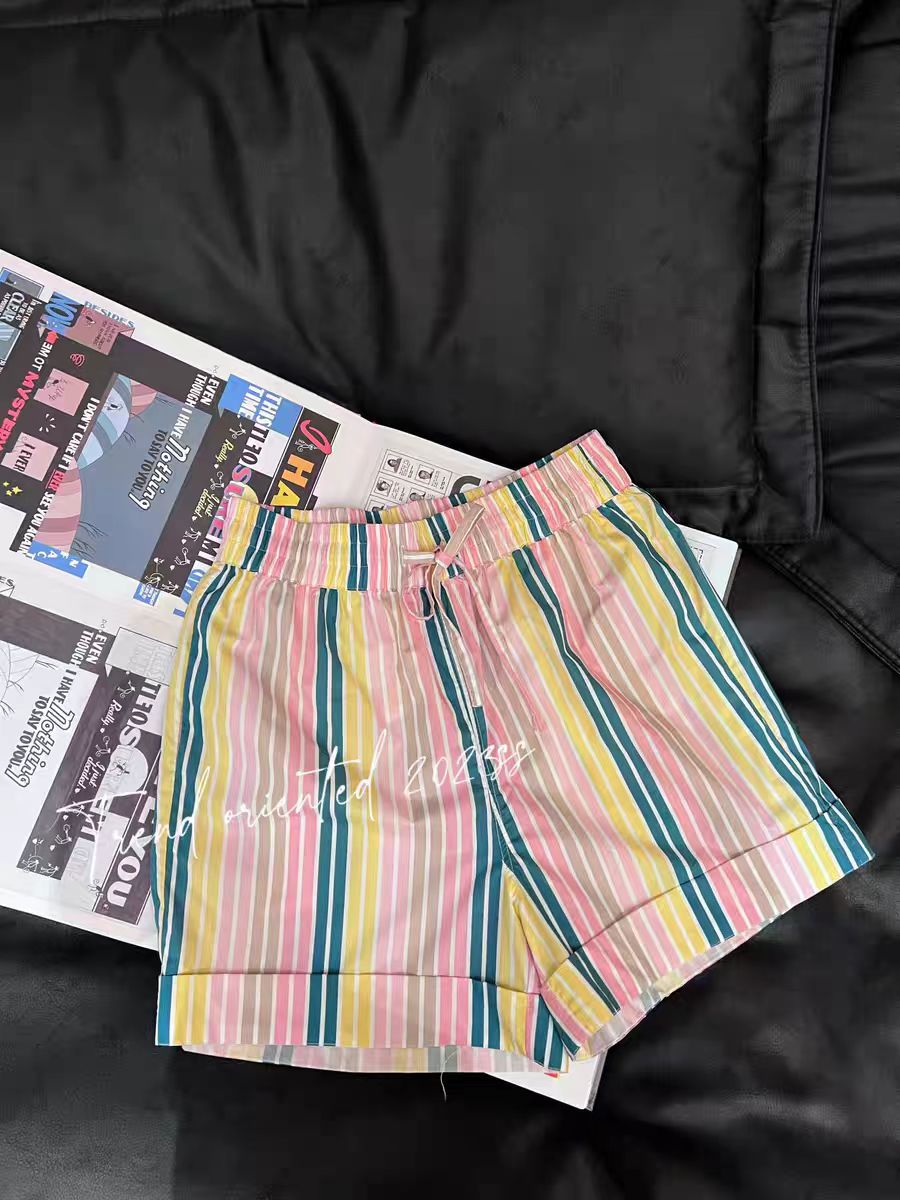 【se7en】夏季新款撞色条纹宽松紧腰系带休闲短裤277