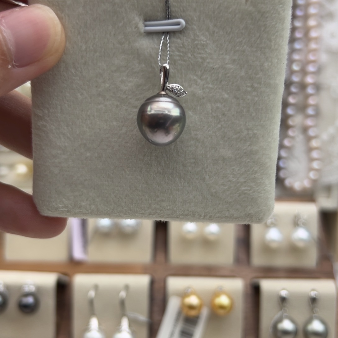 银S925镶嵌吊坠(不含链)海水珍珠12.6mm大溪地螺纹款