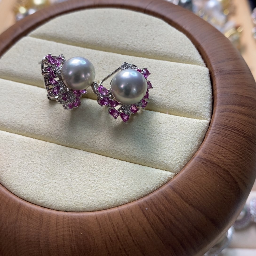 海水珍珠耳饰银S925镶嵌