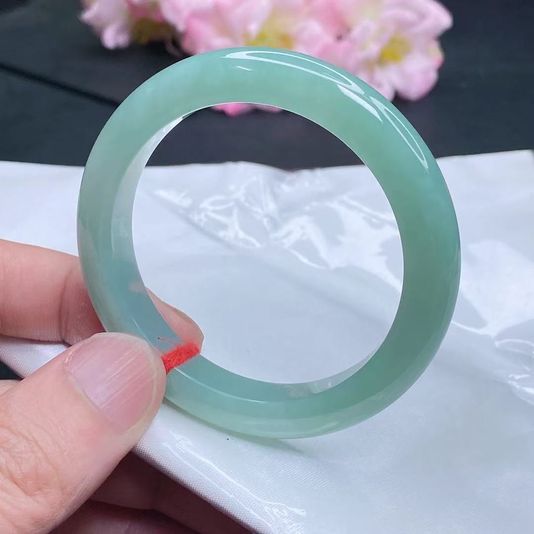2A02 缅甸A货翡翠手镯 水润满绿正圈手镯51圈口