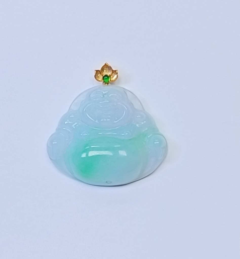 天然缅甸翡翠A货18k金镶嵌佛公吊坠（裸石尺寸：27.2×23×6.3）
