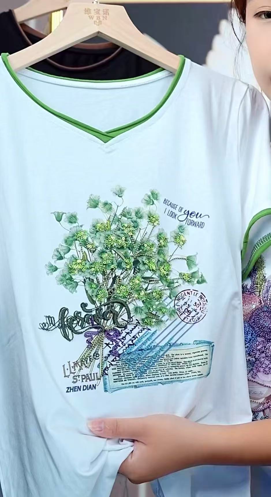 重工植物宽松白色韩版短袖夏季ins新款刺绣T恤百搭圆领tenniscore