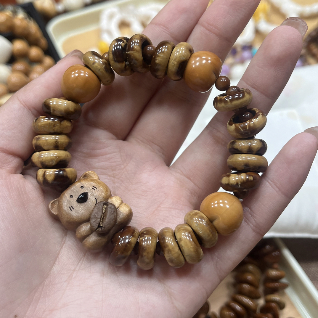 非金属木质手链 紫金鼠甜甜圈搭配小熊
