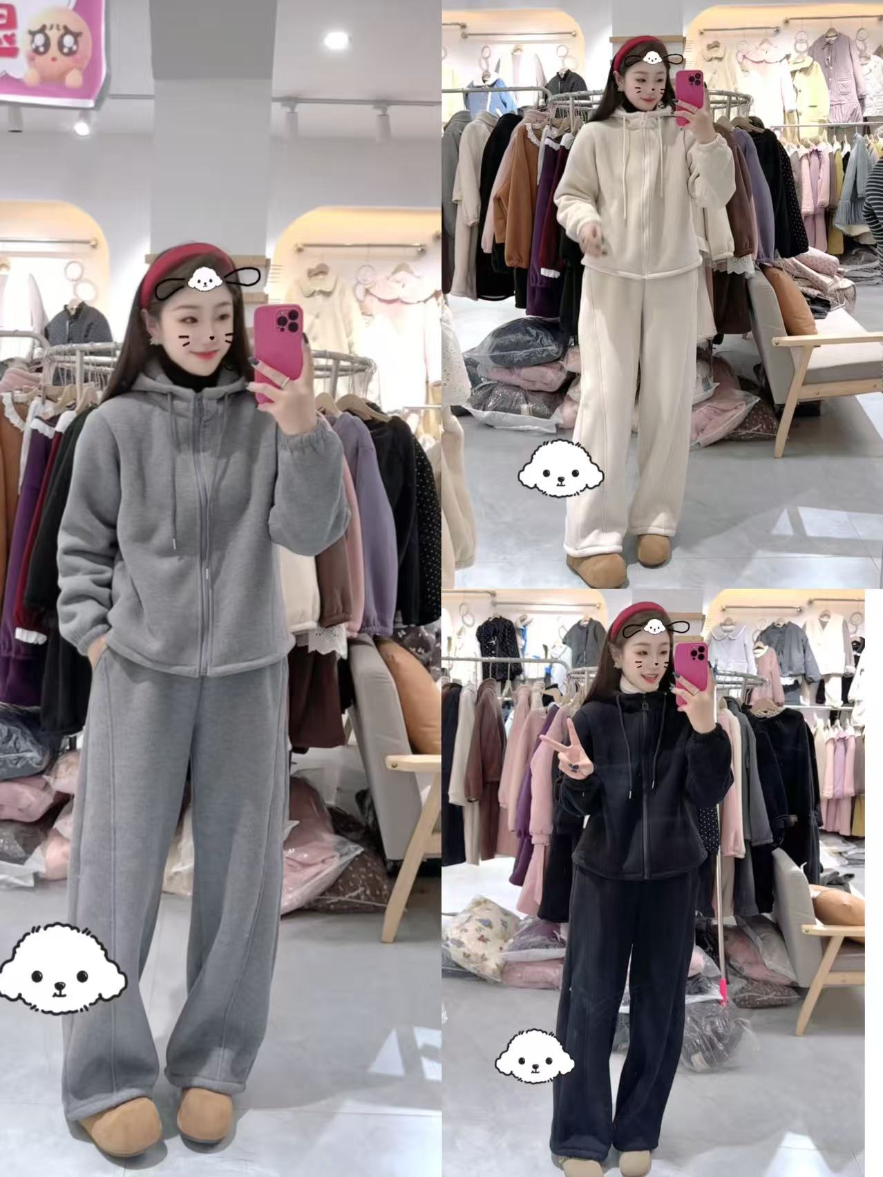 加厚绒连帽休闲家居服套装