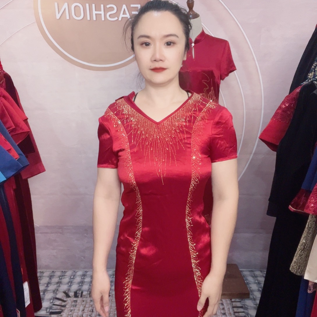 醋酸旗袍礼服连衣裙m码