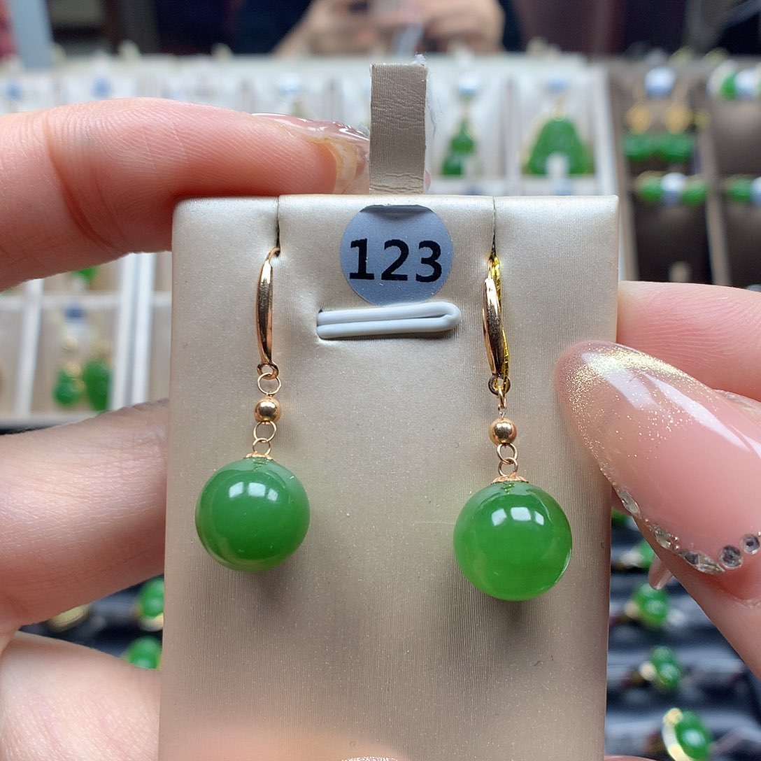 和田玉耳饰18K金镶嵌10