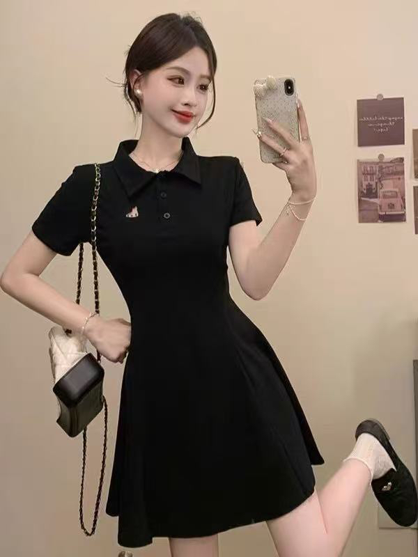 【莹莹推荐】休闲短袖微胖连衣裙女夏季赫本风气质胖MM遮肚显瘦裙子