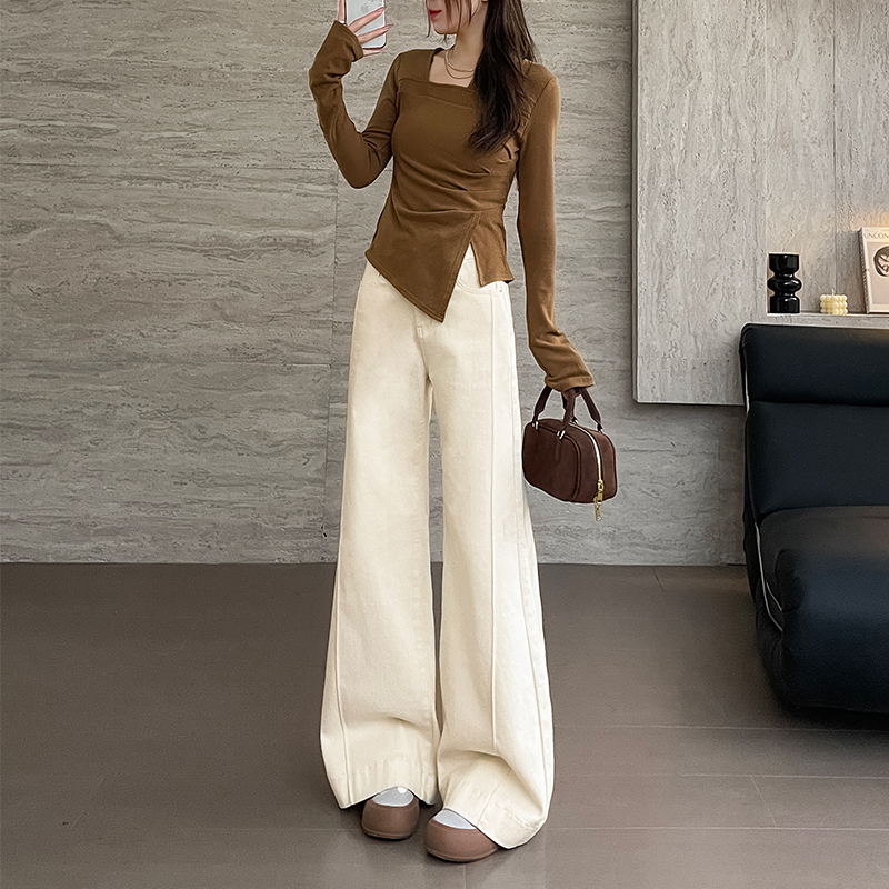 1838阔腿微喇牛仔裤女高腰垂感宽松2025春季女装新款直筒喇叭裤