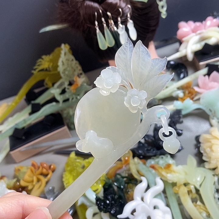 蛇纹石玉合金发饰发簪