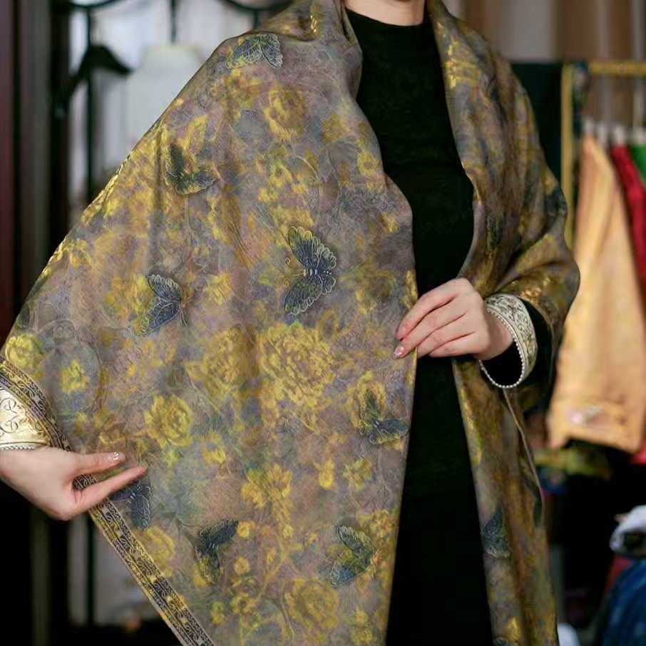 【繁花似锦】140*140时尚经典百搭女士手工卷边围巾H 355