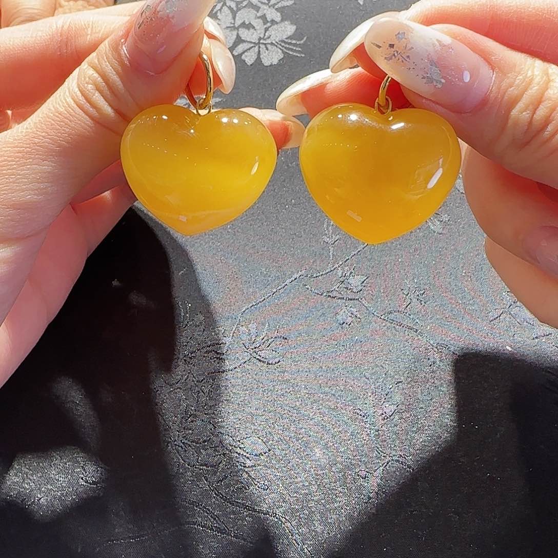 蜜蜡耳环未镶嵌蜜蜡爱心耳环