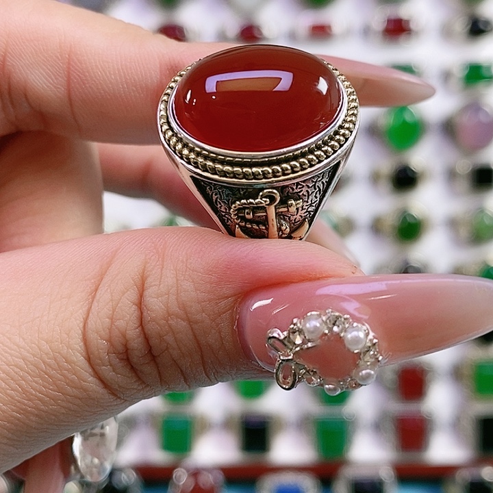 银S925镶嵌戒指玛瑙/玉髓看*景