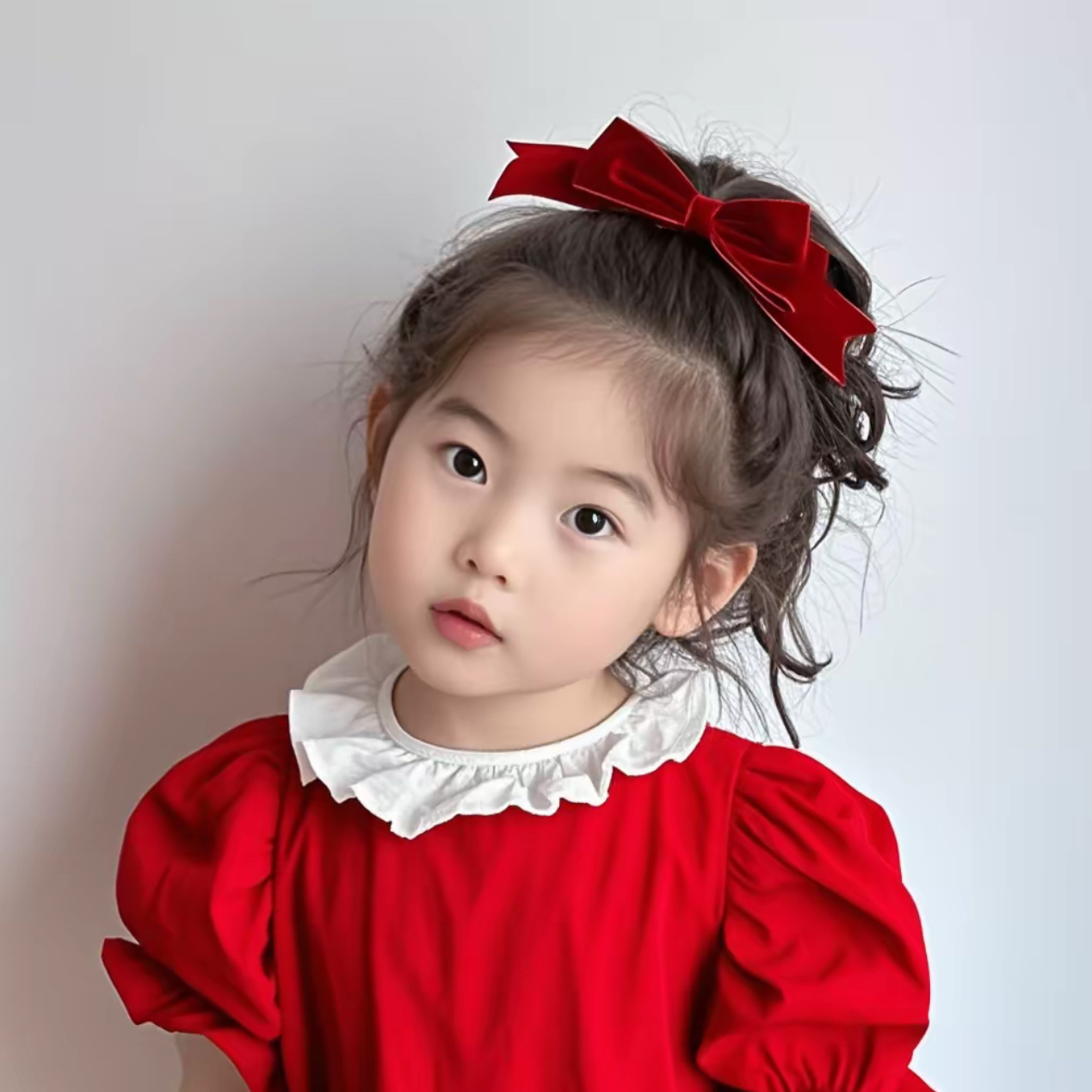 A347儿童发饰新年丝绒红蝴蝶结发夹女童顶夹女孩圣诞公主发卡头饰