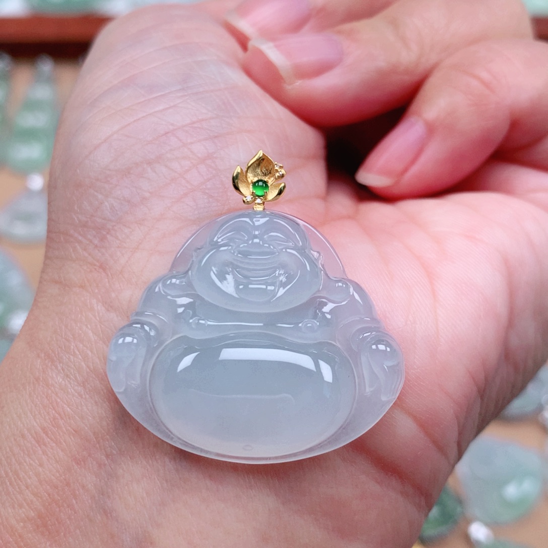 翡翠18K金镶嵌吊坠(不含链)一刀切
