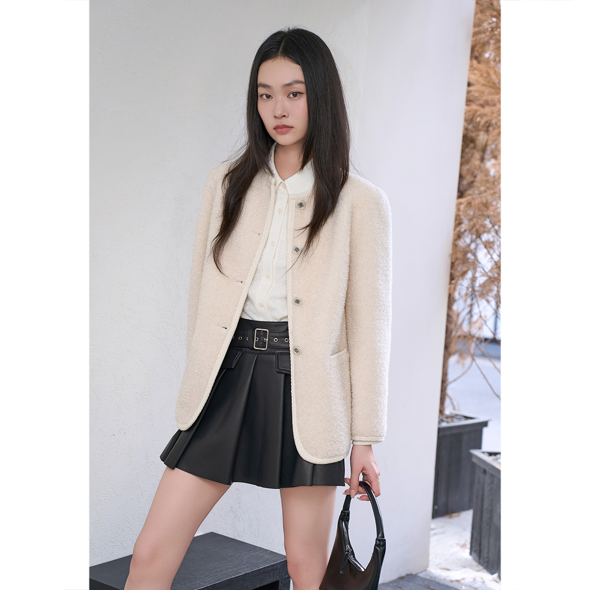 SALT.P可颜冬季一手长机织100%绵羊毛外套AC34510170