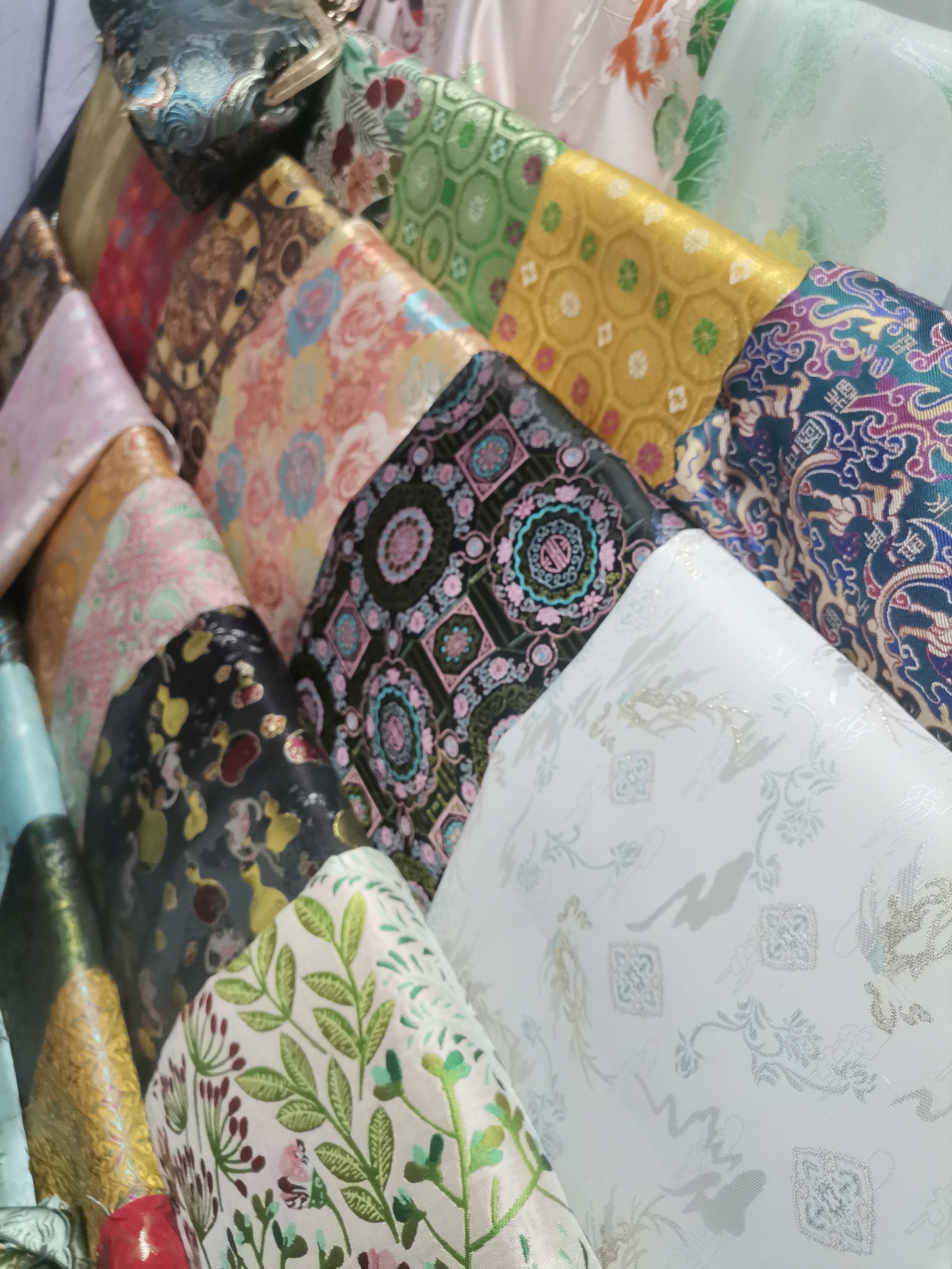 织锦缎绸缎diy手工布料缎面黑色印花新中式，国风提花，不退不换