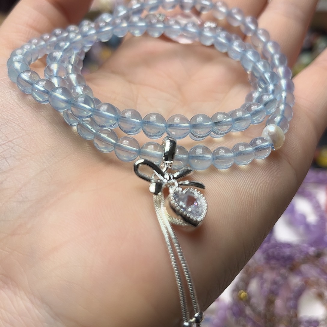 水晶手链未镶嵌海蓝宝多圈