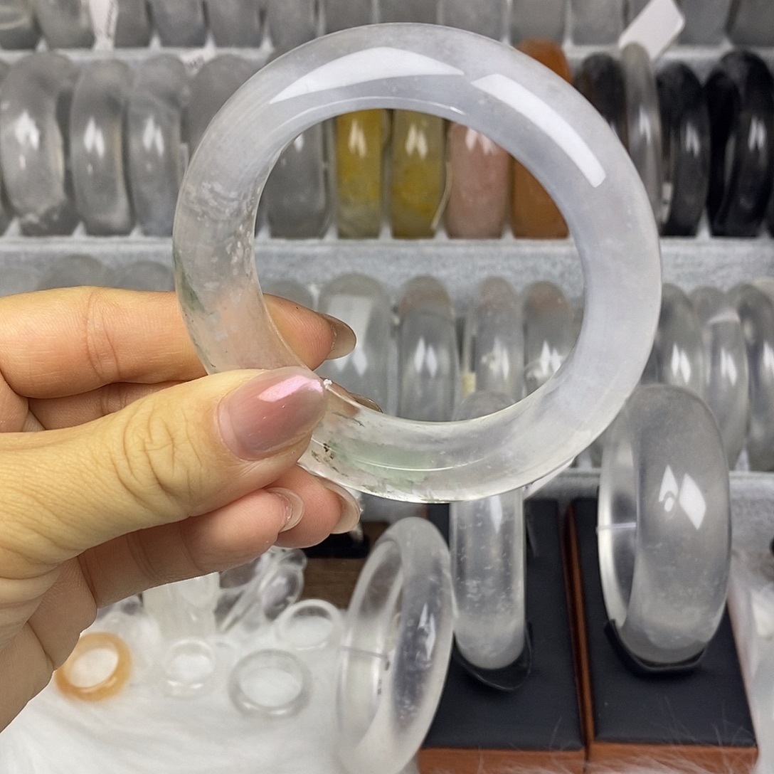 石英质玉未镶嵌手镯55.5白冰特色雪花棉0969