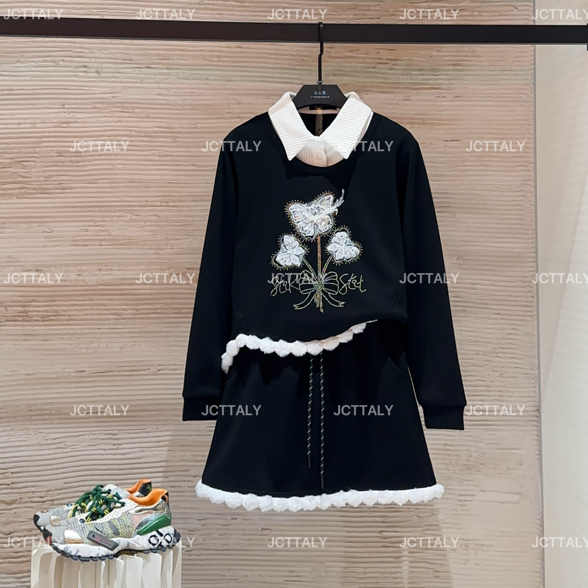 【宠粉价】（加绒）休闲风针织秋冬气质拼接上衣时尚套装TZ-848