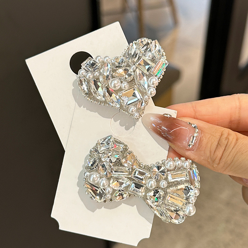 韩国闪钻精致满钻蝴蝶结发夹边夹镶钻发卡刘海夹鸭嘴夹头饰发饰女