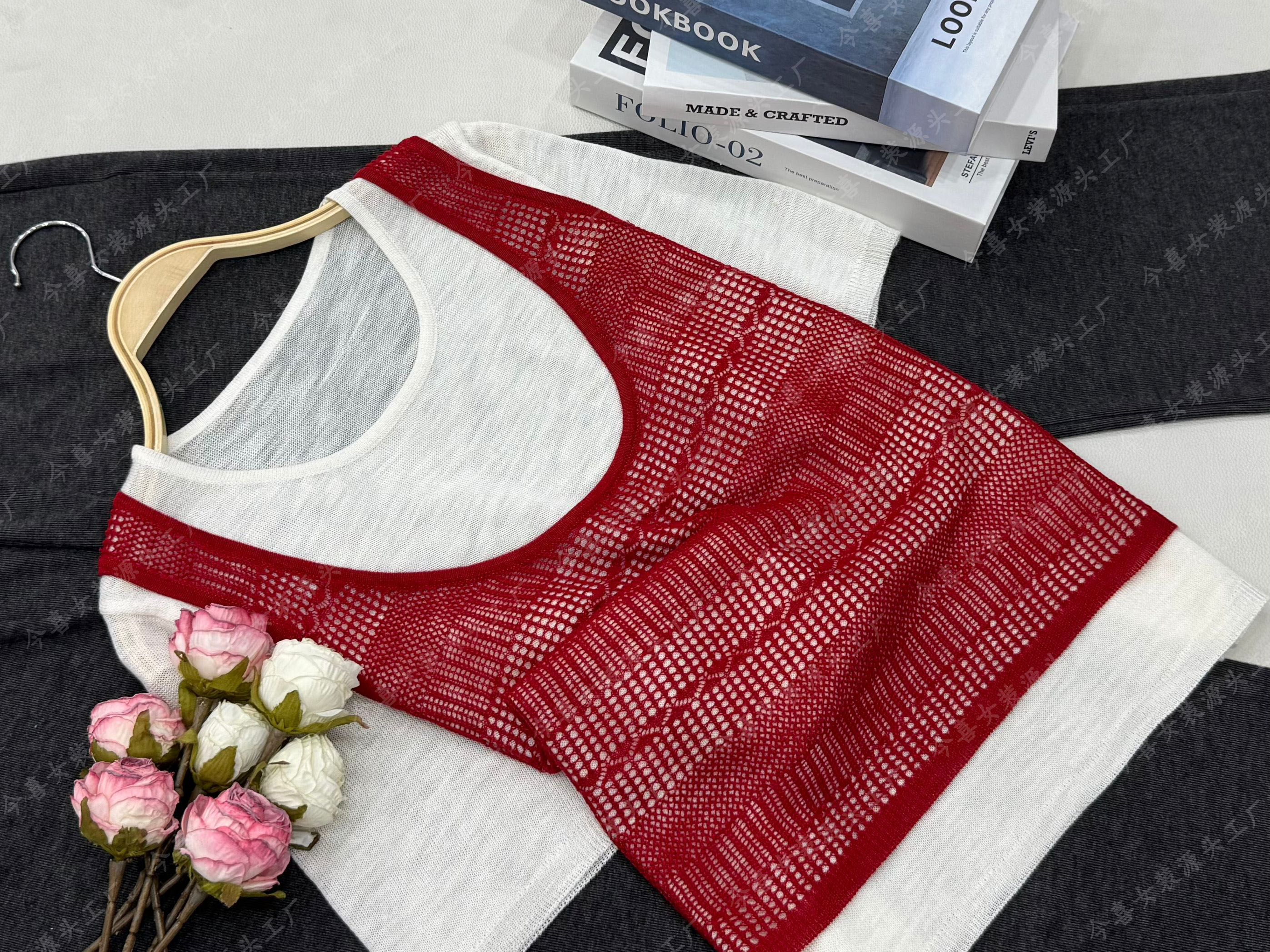 【红色马甲假两件】夏季新款时尚短袖纯色针织衫QC3535