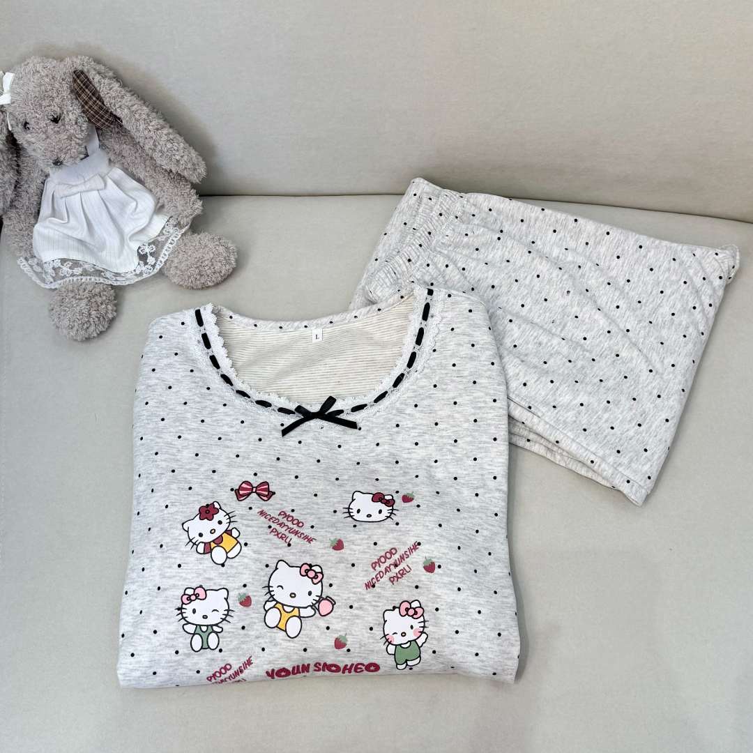 【波点KT】羊绒睡衣可外穿长袖长裤韩版休闲家居服套装