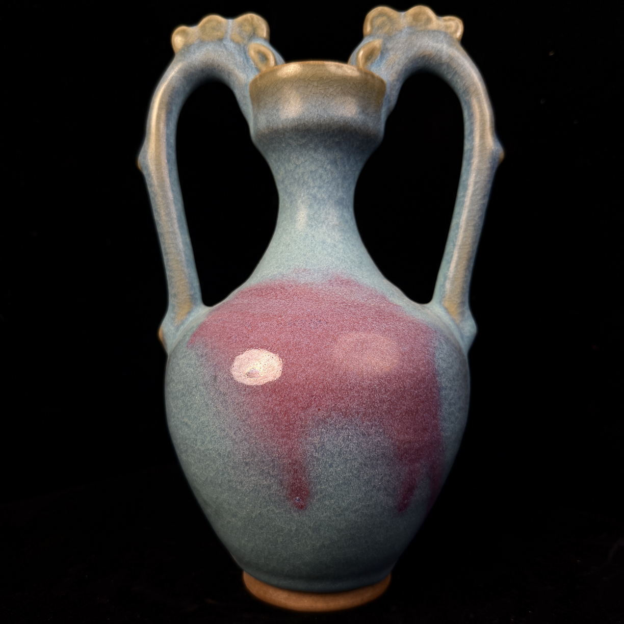 钧瓷窑变双龙耳赏瓶  纯手工陶瓷