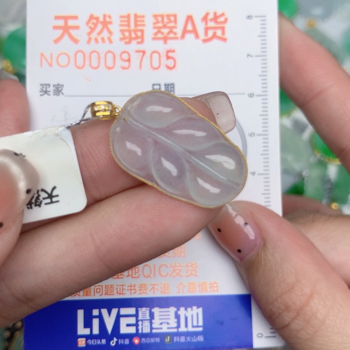 翡翠18K金镶嵌颈饰叶子
