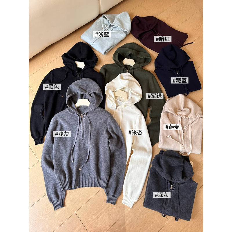 【原单】Q17连帽半拉链毛衣外套女冬季加厚内搭打底衫针织衫上衣