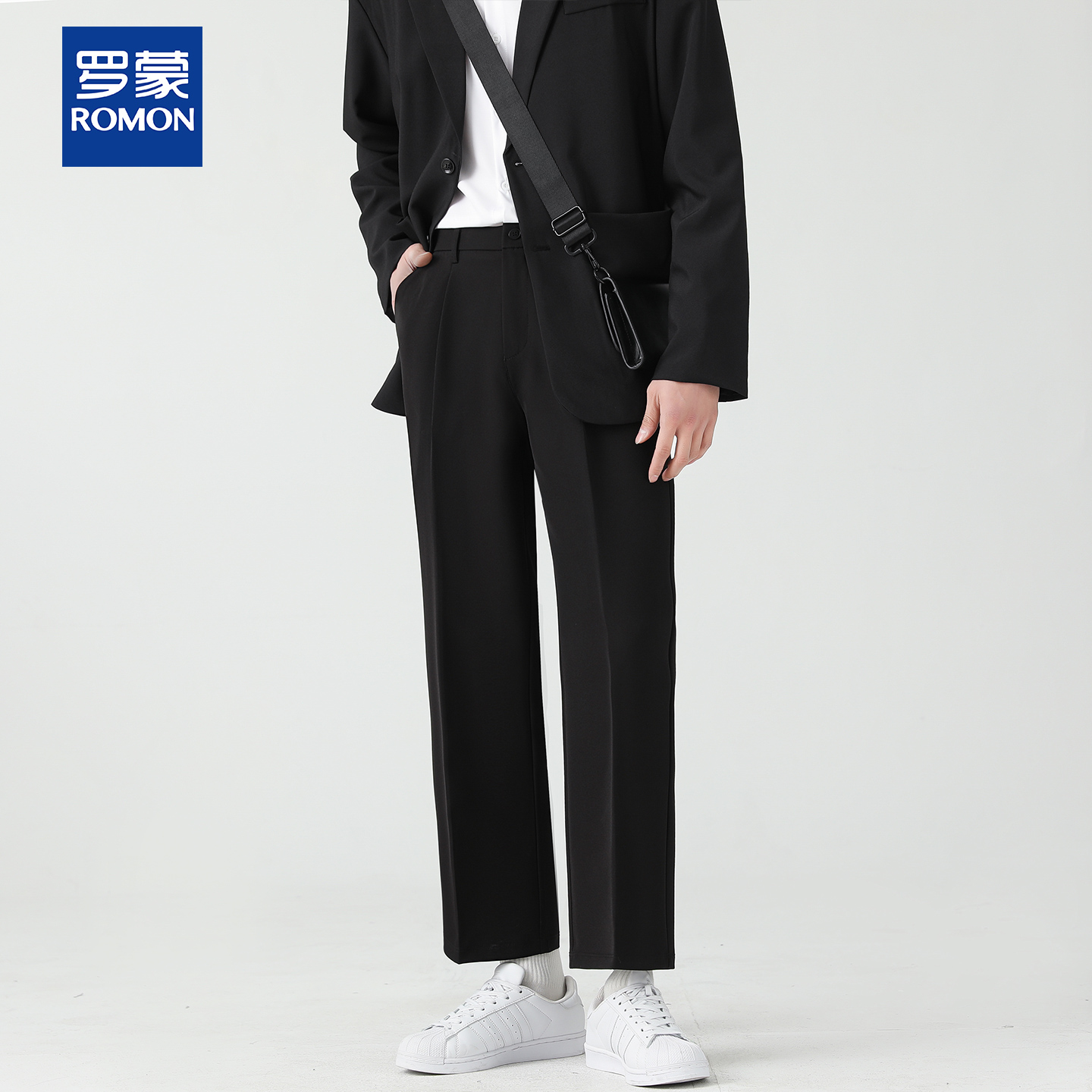 【罗蒙】潮流韩版男士秋冬款阔腿直筒裤纯色时尚都市垂感秋季西裤