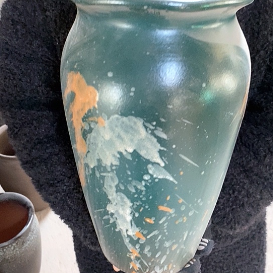 紫砂花盆口19高35，墨绿，