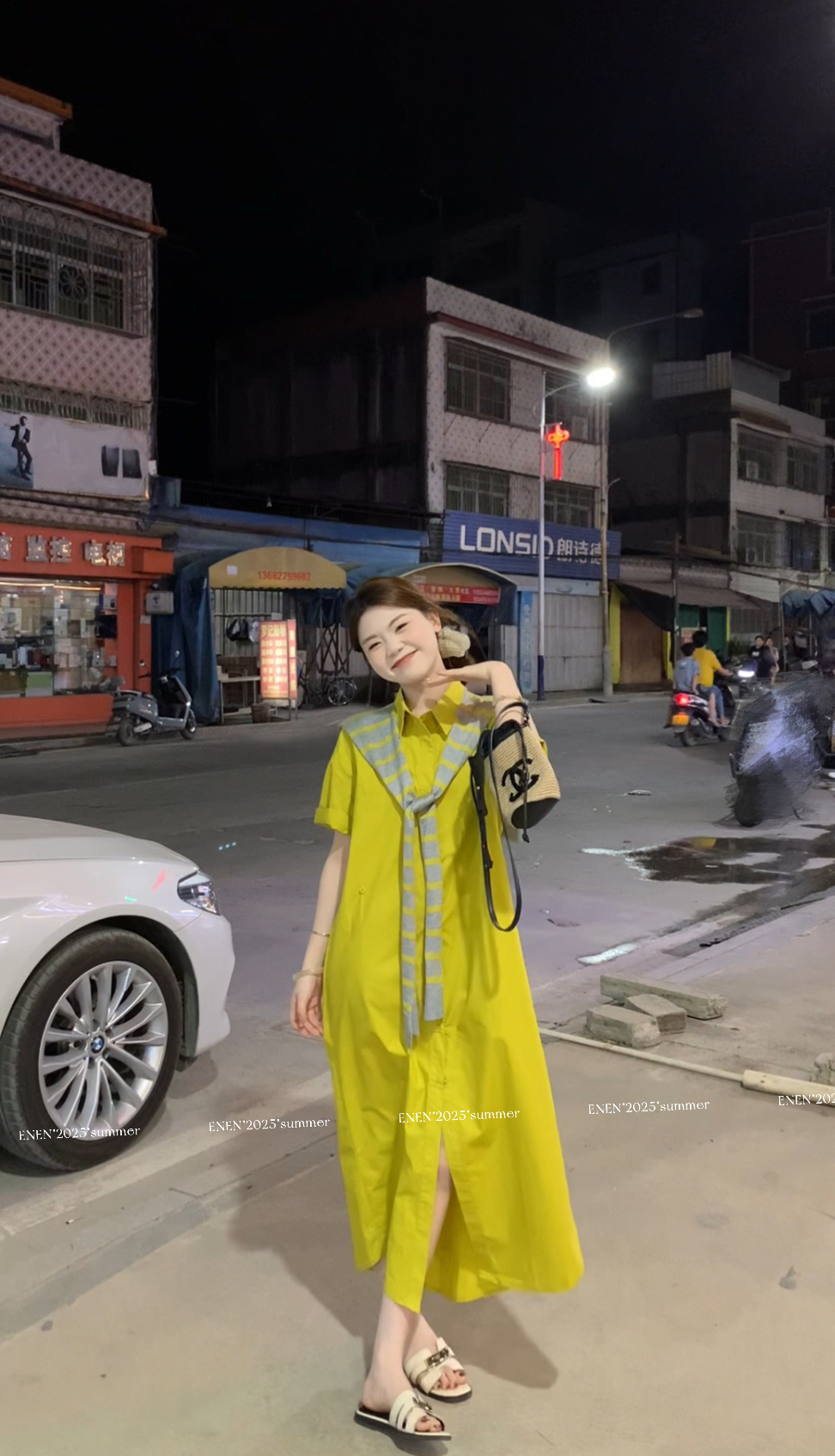 no退换韩系Polo领慵懒衬衫连衣裙+披肩