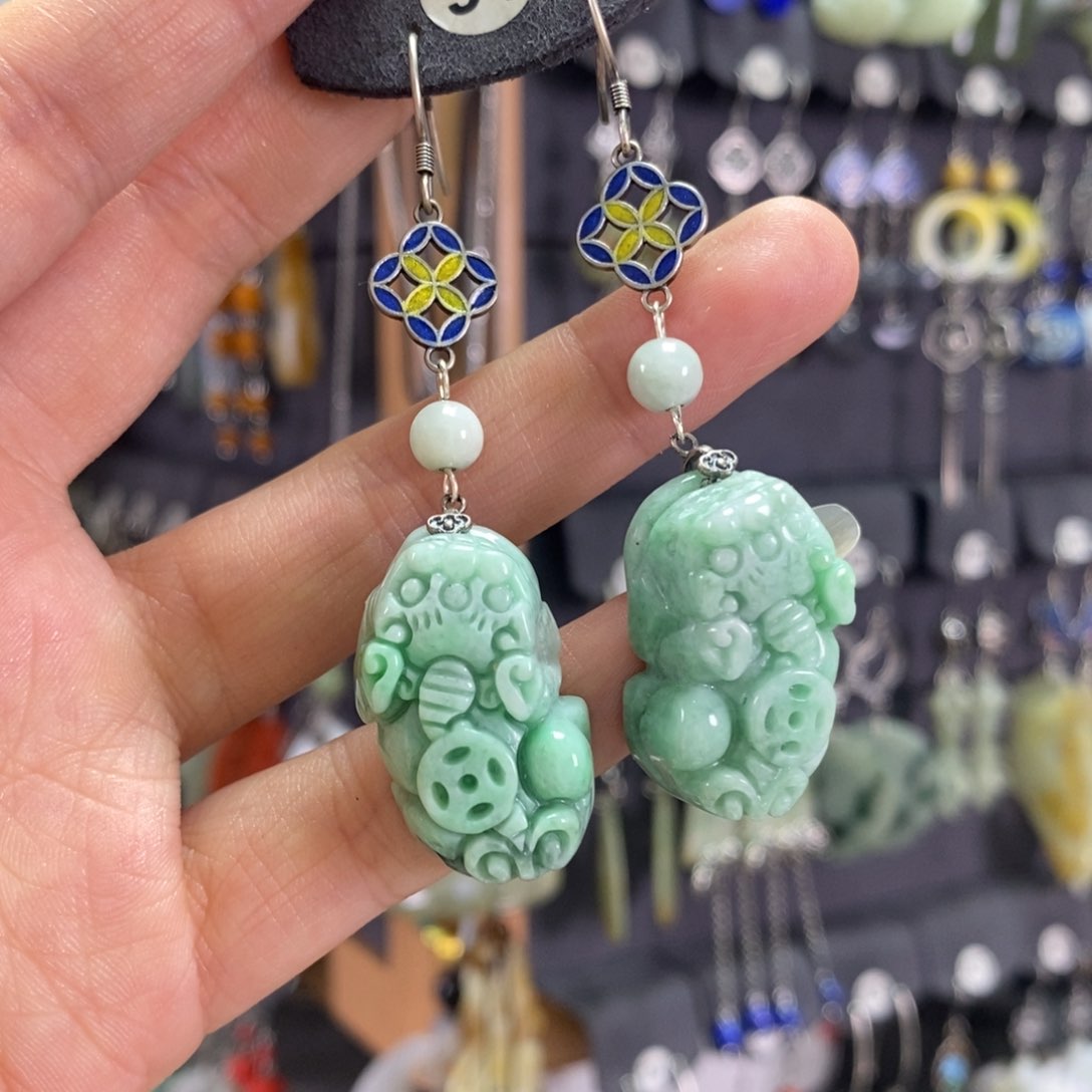 翡翠耳饰银S925镶嵌华**身X12