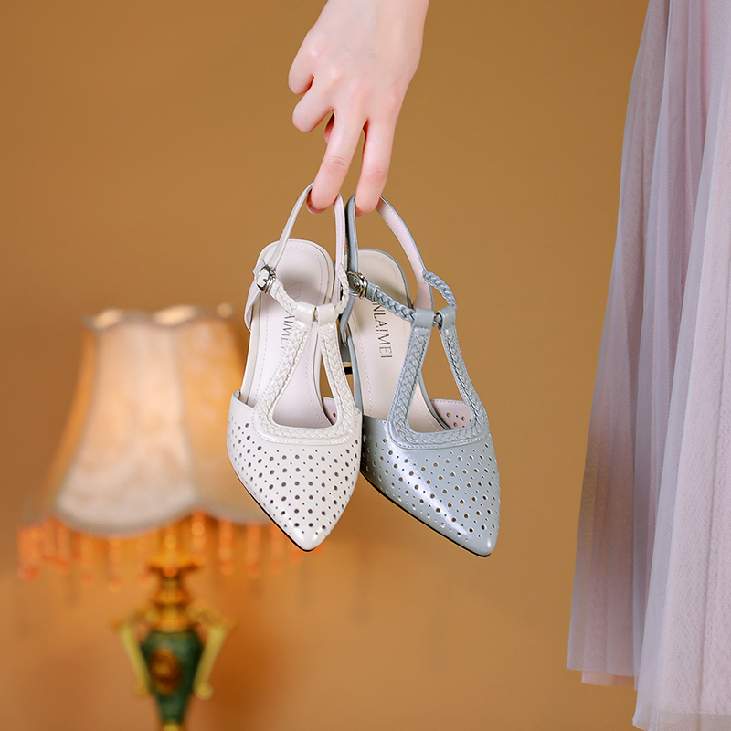 SLM/编织罗马鞋/羊皮/34-41/9436软底软面洞洞鞋粗跟镂空凉鞋时尚