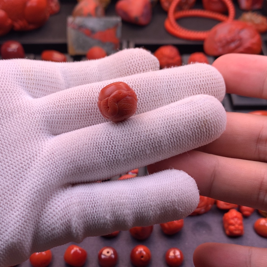 南红玛瑙未镶嵌精工雕刻满色满肉腰缠万贯老型单珠14.8mm