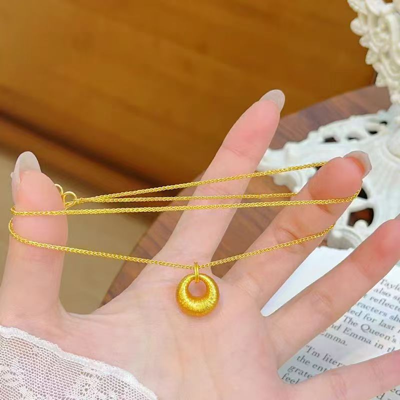 铜合金项链 金店同款拉丝金坨坨吊坠平安扣项链小金坨圆环锁骨链